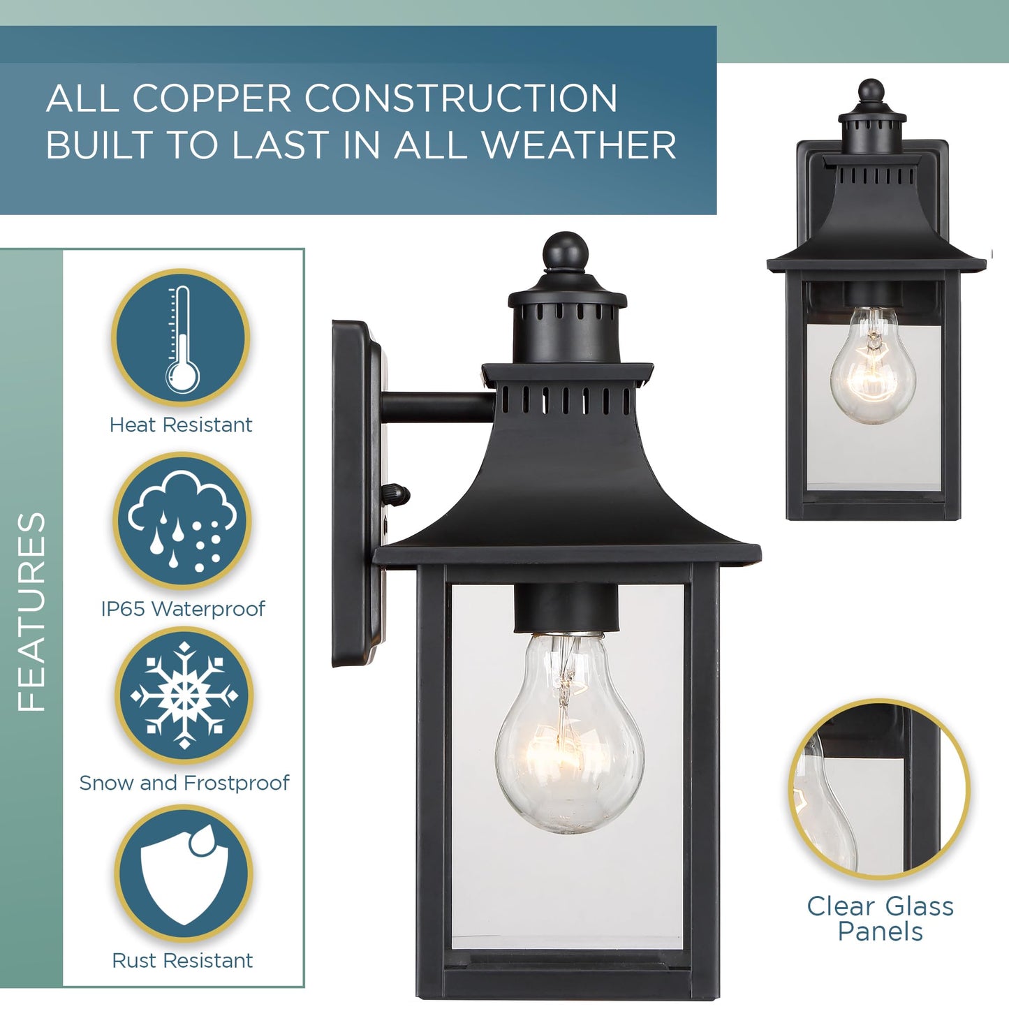 Quoizel Chancellor Outdoor Wall Lantern, 11.5 Inch 1-Light Vintage Wall Sconce, Mystic Black Lantern Wall Light, Clear Glass, Outside Lights