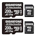 GIGASTONE 200GB Micro SD Card 2-Pack, A1 V30 4K Video Recording, Compatible with Security Camera, Dash Cam, Drone, 100MB/s MicroSDXC Memory Card