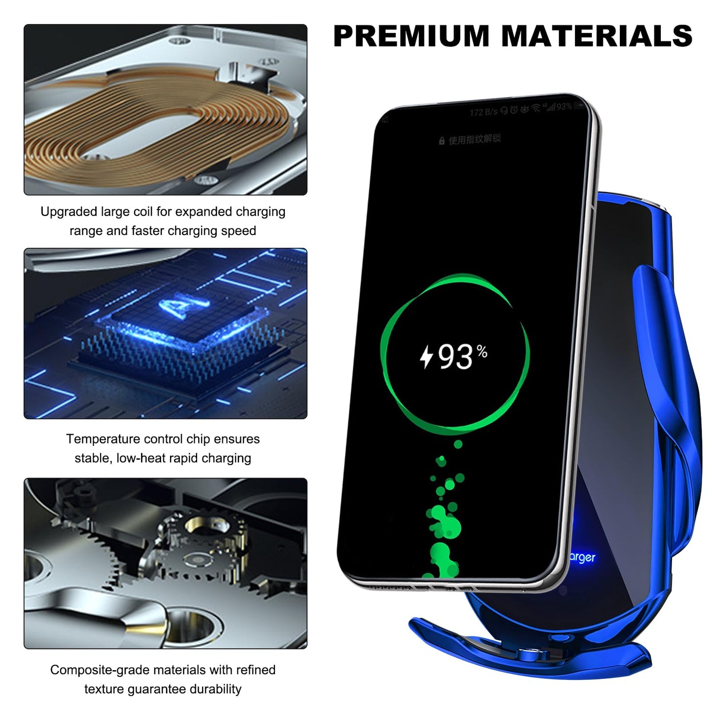 Rdxcv Wireless Car Charger, 15W Fast Charging Mount Electric Induction Car Phone Holder, Universal Auto-Clamping Magnetic Charger Air Vent Mount