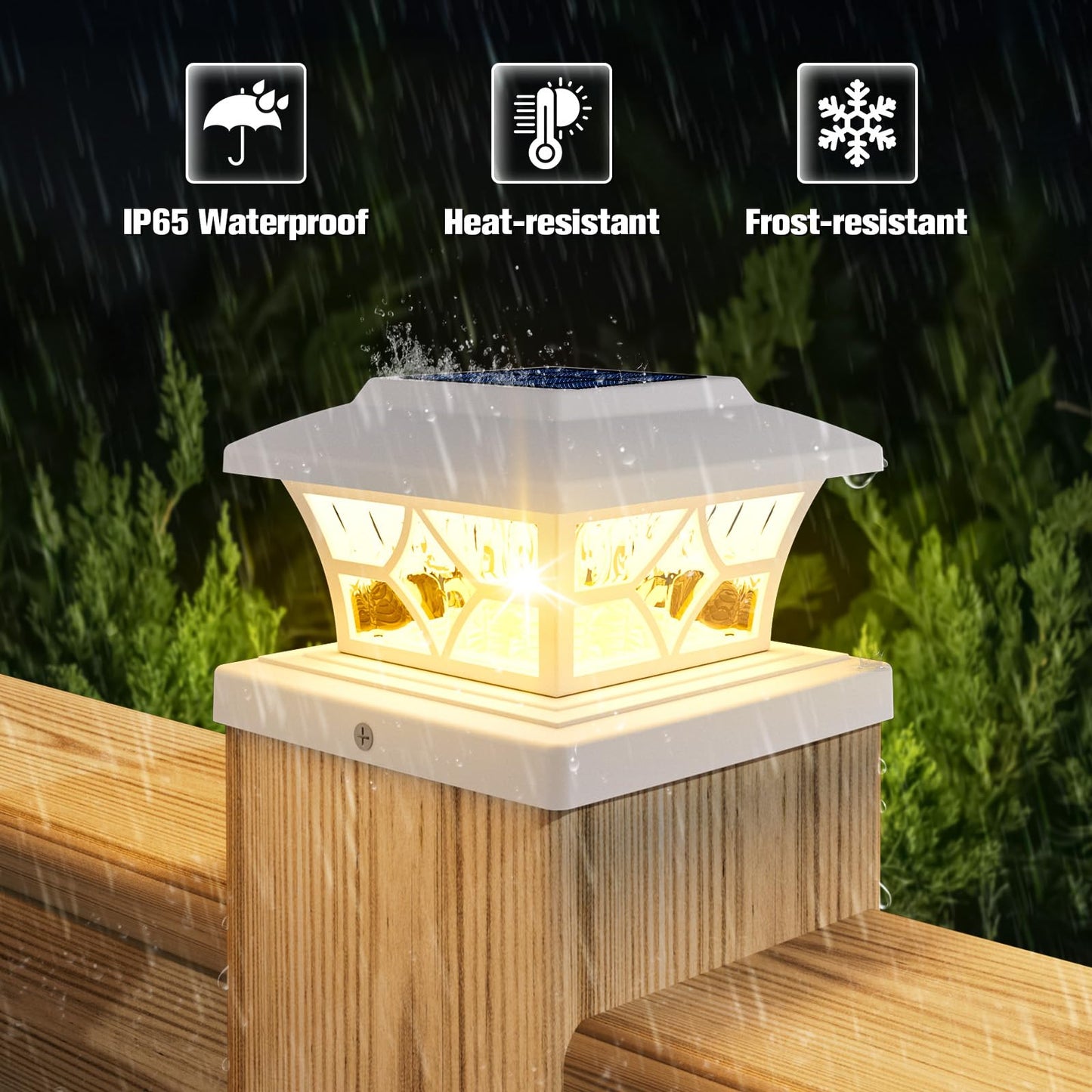VOLISUN Solar Post Cap Lights Outdoor, Solar Powered Fence Cap Lights for 4x4 Vinyl/Wood, White Waterproof Solar Deck Post Light 4Pack Cool/Warm