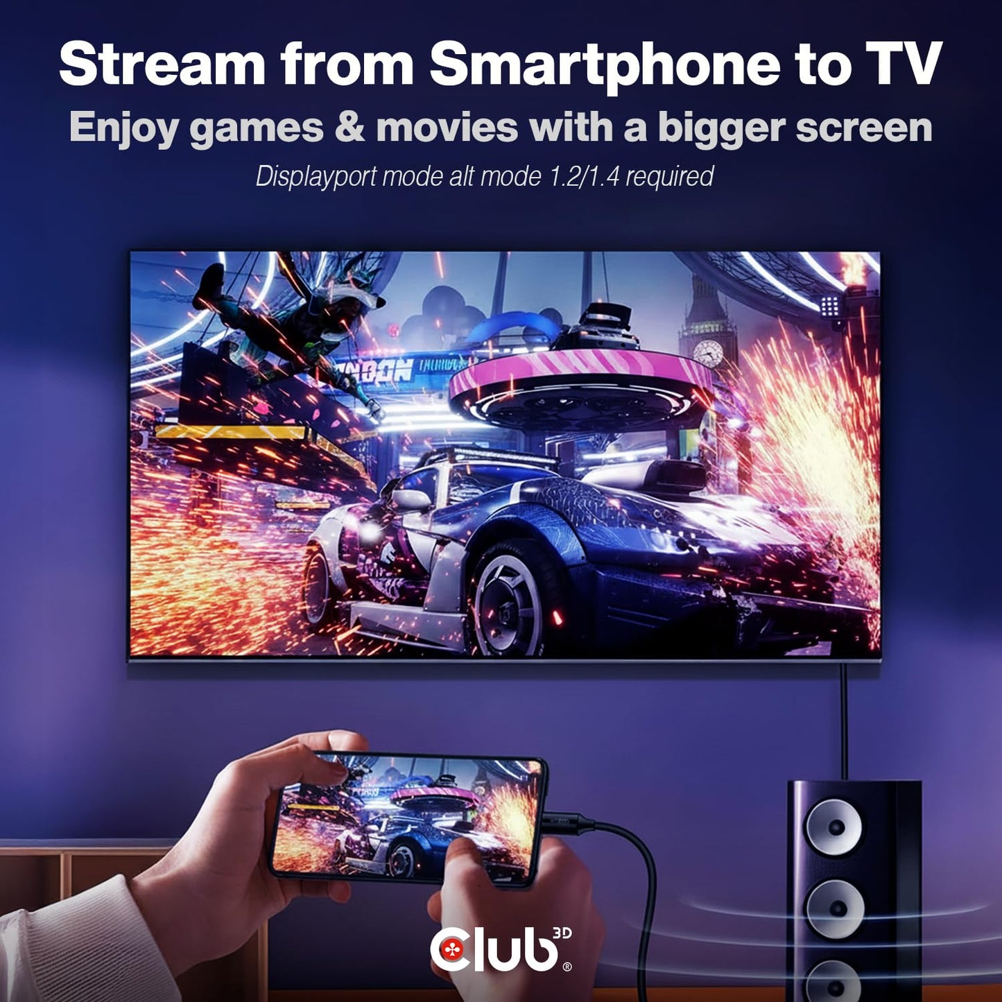 Club3D CAC-1557 USB Type C to Displayport 1.4 Bi-Directional Cable with 8K 60Hz, 4K 120Hz HDR Video Support 1.8m-6ft M/M