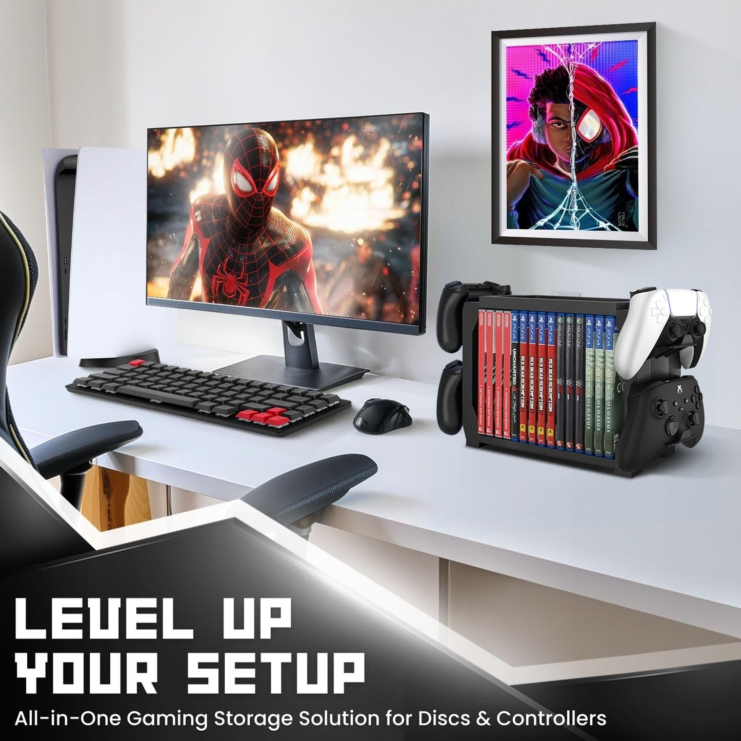 TNP Games Storage Tower (Up to 15 CD Disc) For PS5 Game Disk Rack and Controller Stand Holder For Xbox Series X/Nintendo Switch/PS4 Controller Stand