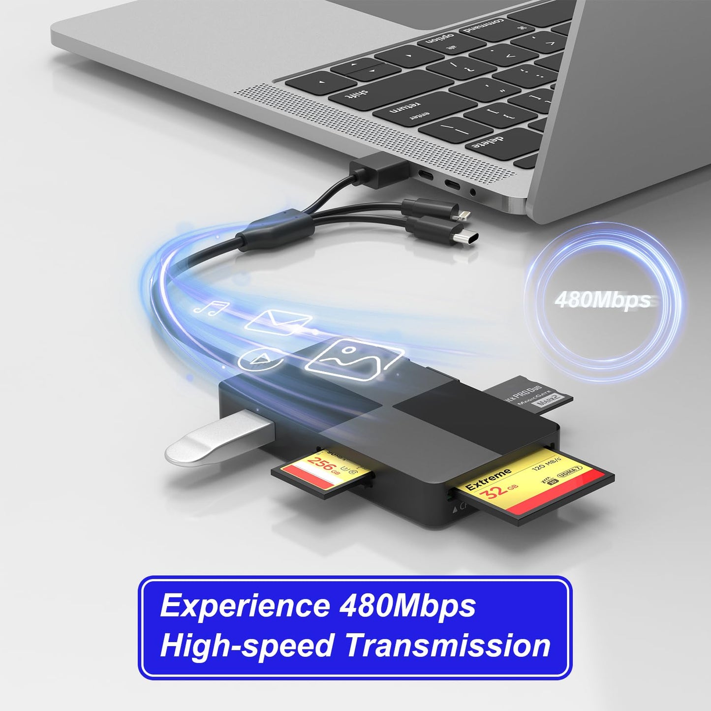 Memory Stick Duo pro Adapter - 8 in 1 SD/TF/MS/CF/XD Card Reader with Extra 3 USB Ports Supports Micro SD/SDHC/XD Picture Card USB C Lightning OTG