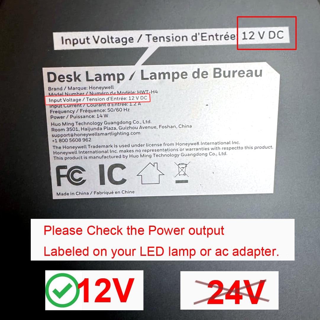 T POWER 12V Charger for TaoTronics Honeywell HWT-H4 JOSTIC EK009A LED Desk Lamp Eye-Caring Aircraft-Grade WorkPro WP3000SED WP3000S Gooseneck LED…