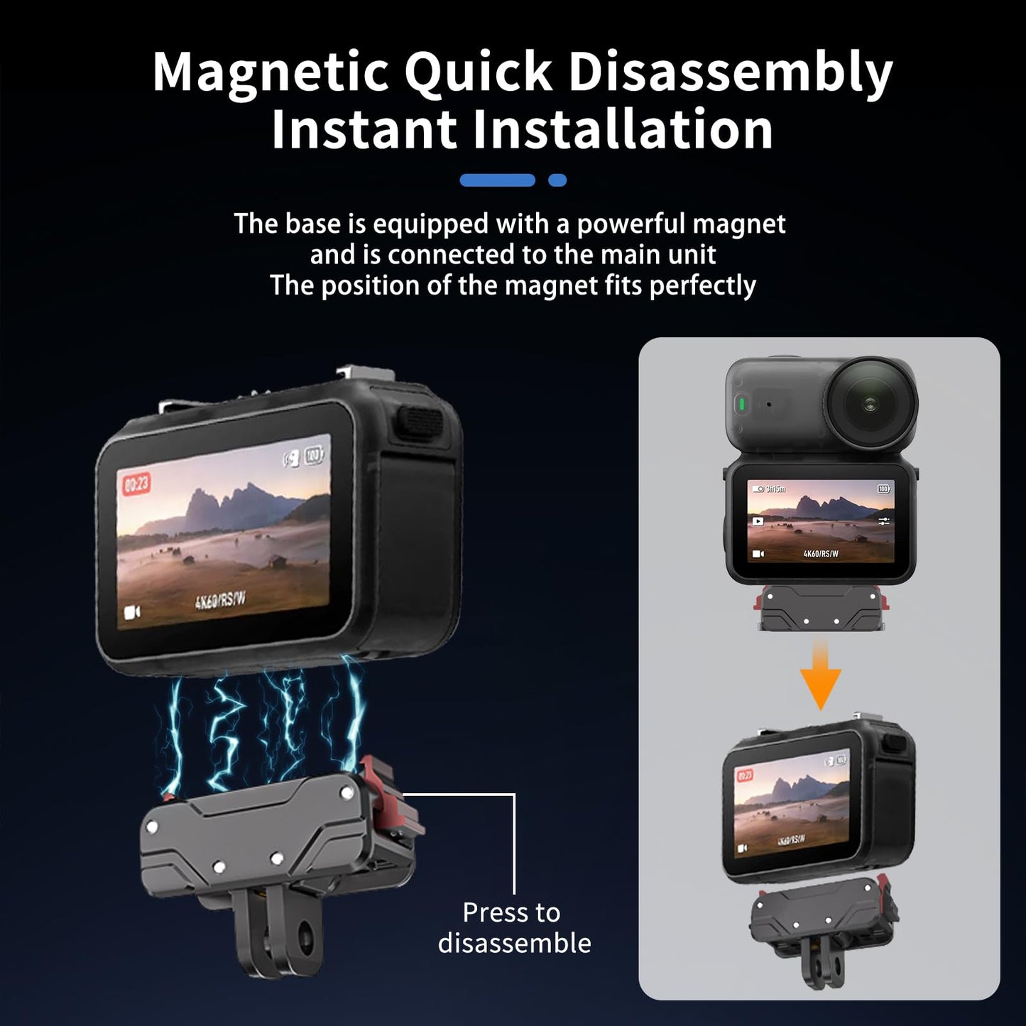 VRIG XIAOTJ 2pack Action 6/Nano Magnetic Quick Release Adapter Mount, Dual-Direction Magnetic, with 1/4" Thread and Foldable Action Camera Adapter