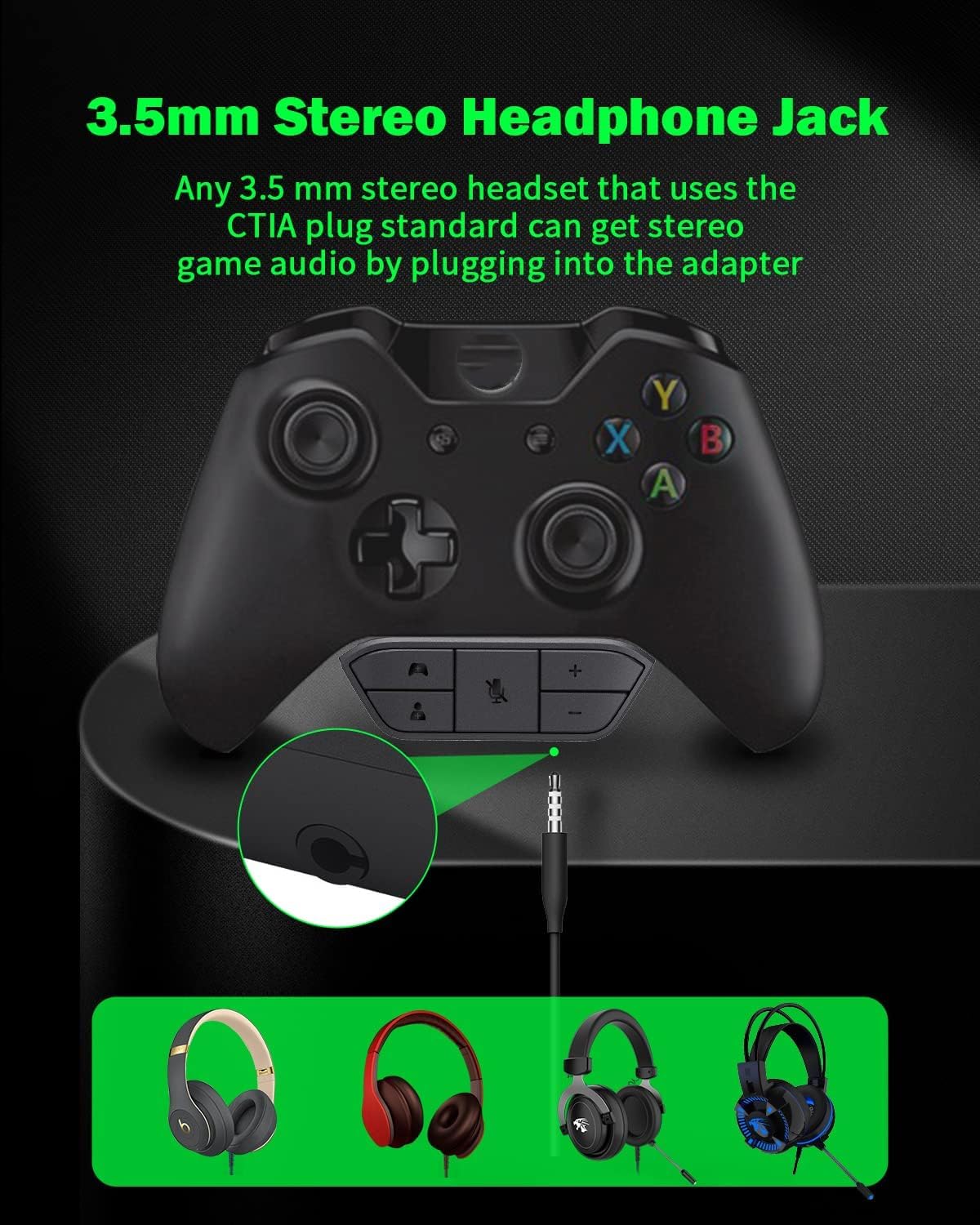 Stereo Headset Adapter, AOJAKI Controller Adapter Mic Adapte-r for X-b0x One/One S/X/Elite 1/ Elite2/ Series S/X Controller-Adjust Audio Balance (Game