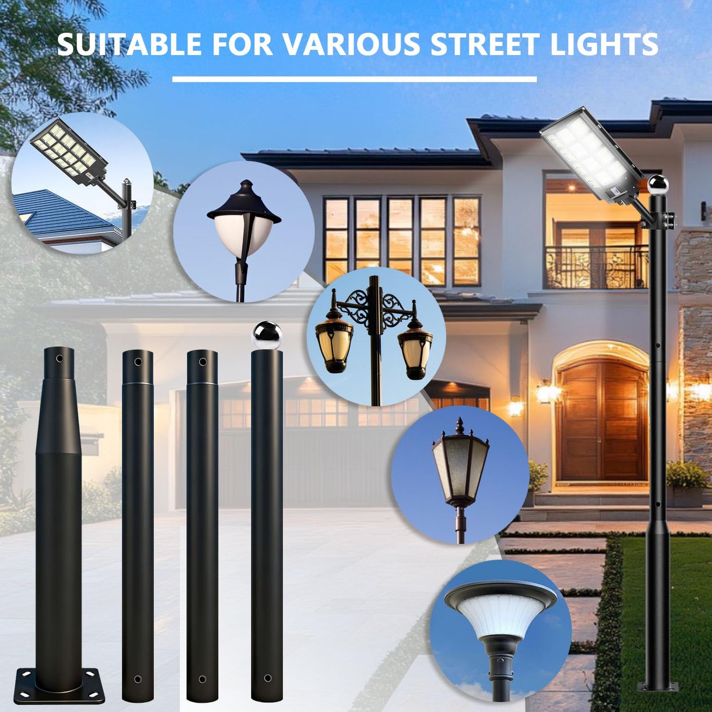 HeHeTX Street Light Pole 13Ft Tall, Outdoor Metal Split Heavy Duty Street Lamp Post for Outside Large Solar Street Lights with Mounting Steel Anchor