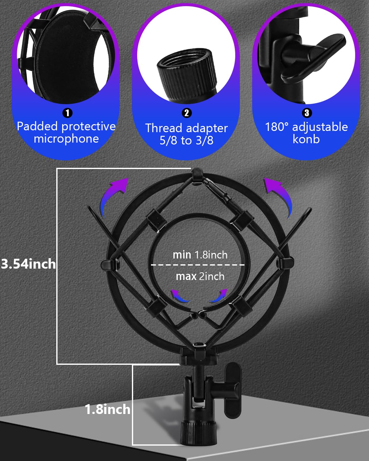 Boseen Universal Microphone Shock Mount, Mic Clip Holder for Diameter 47mm-53mm Mic Anti Vibration Adjustable High Isolation Shock Mount