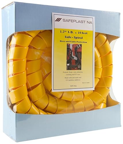 Caplugs SPPC Series - Safeplast Safe-Spiral Pre-Cut Spiral Wrap, Hose & Cable Protector, Yellow HD-PE, 2.0" OD x 10' Pre-Cut Length, Hydraulic