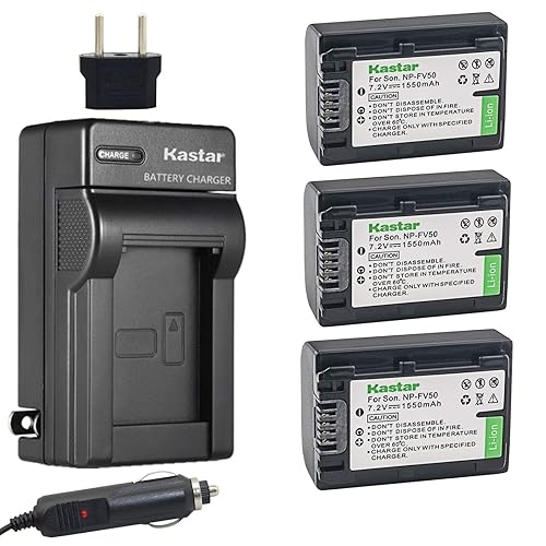 Kastar Battery 3 Pack + Charger Replacement for Sony NP-FV30 NP-FV40 NP-FV50 HDR-CX380 430V 900 580V 760V HDR-PJ540 650V HDR-PV710V 790V 810 HDR-TD30V