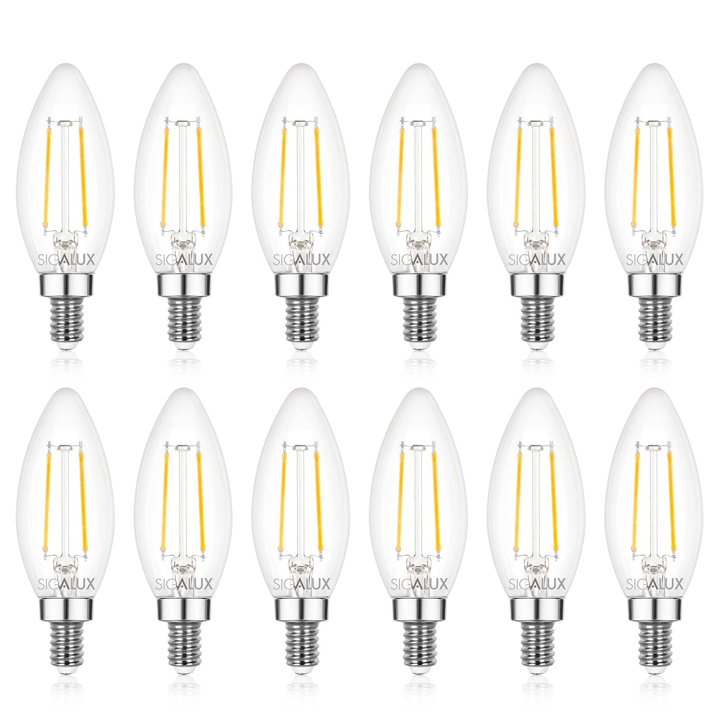 Sigalux E12 LED Bulb Dimmable, 40 Watt Candelabra LED Light Bulbs, Chandelier Light Bulbs, B10 2700K Soft White, Type B Candle Light Bulbs
