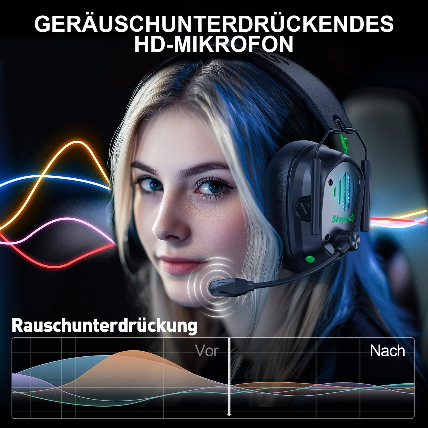 SKAPENDY Wireless Gaming Headset for PS5, PS4, PC, Switch - 2.4GHz & Bluetooth Gaming Headphones with Mic, 3D Stereo Surround Sound, 20ms Low Latency