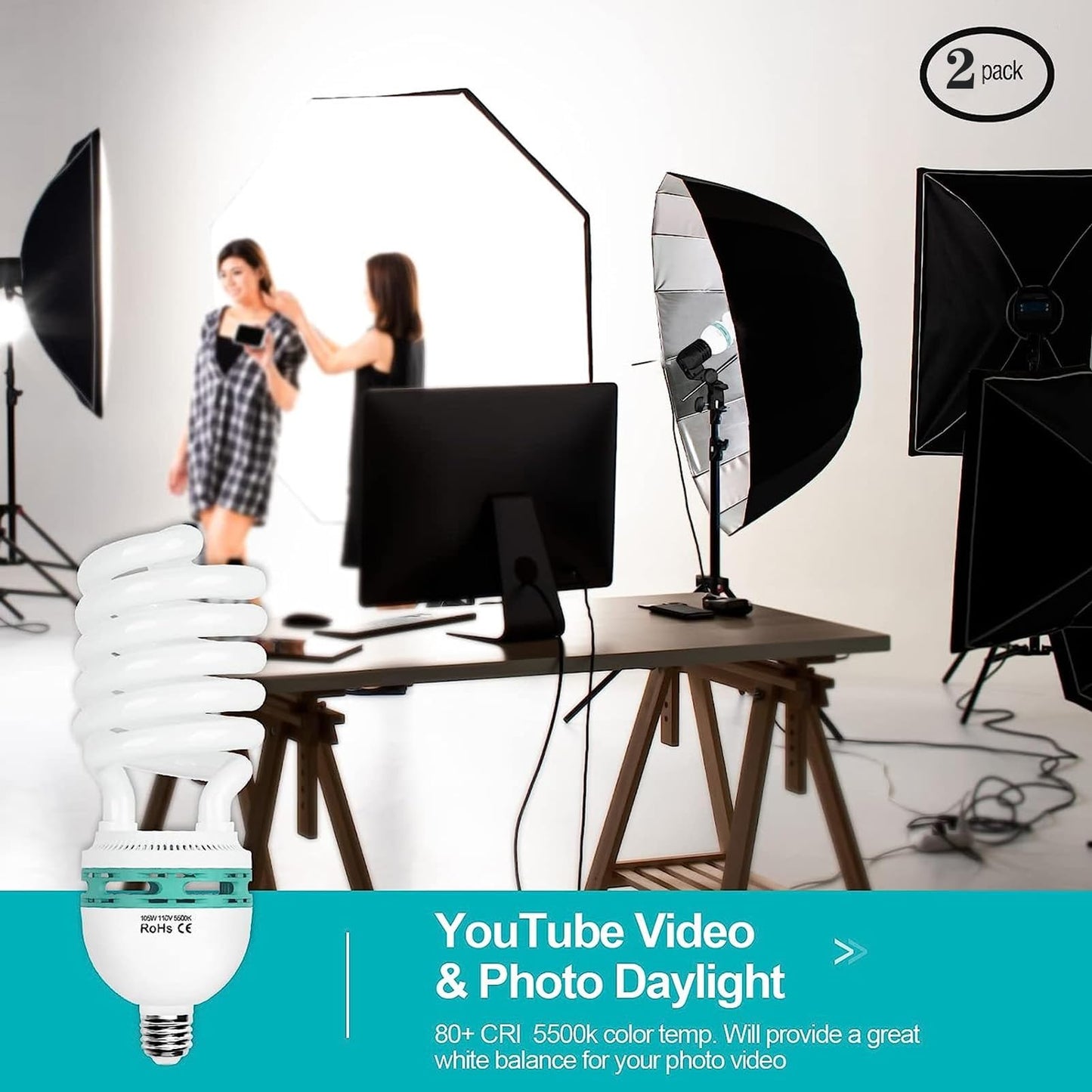 EMART Full Spectrum Light Bulb, 105W Spiral CFL 5500k Daylight for Softbox Lighting Kit, Replacement Lamp for Photography Photo Video Studio