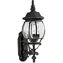 Progress Lighting Onion Lantern Collection 3-Light Clear Beveled Glass Traditional Outdoor Wall Lantern Light Textured Black