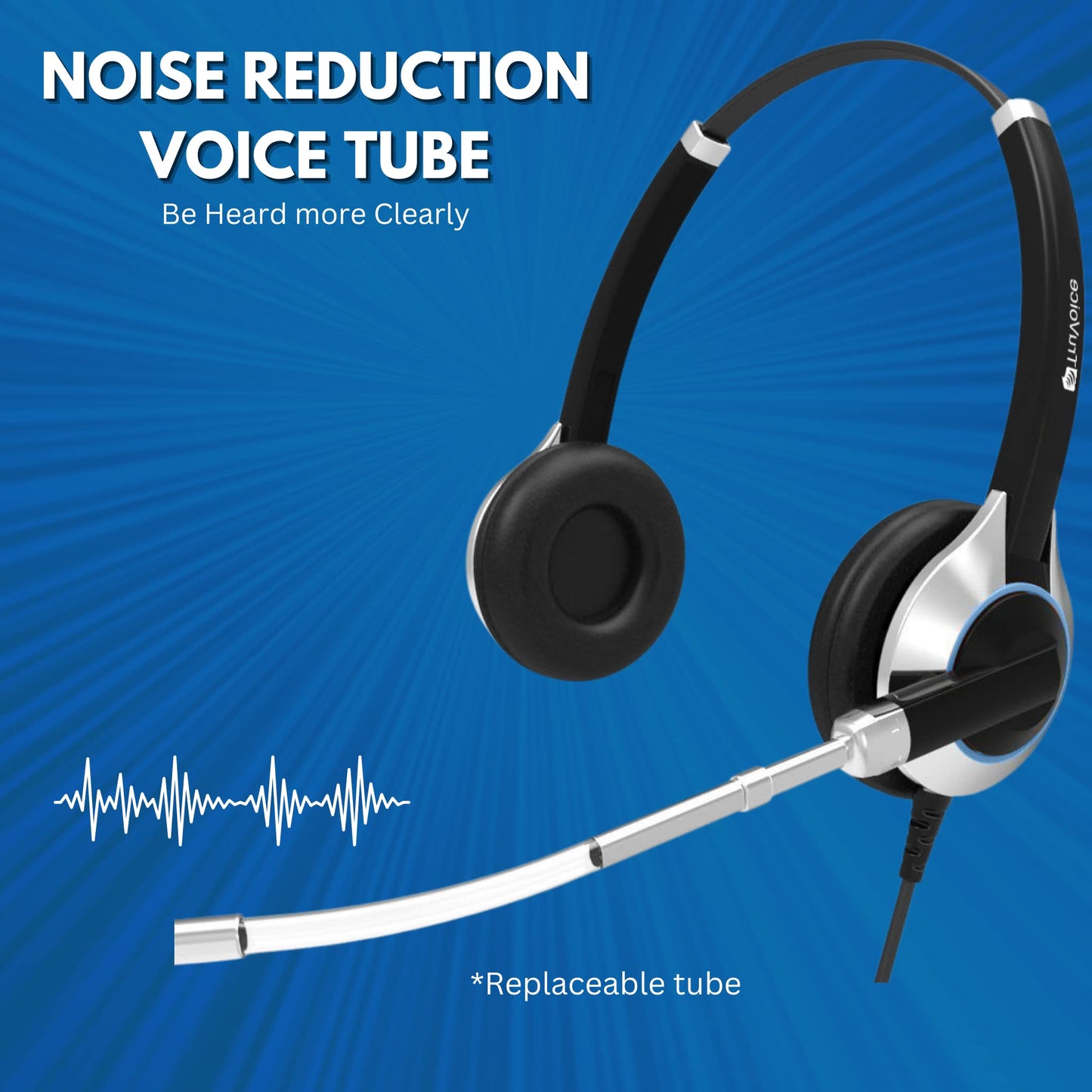 TruVoice HD-350 Deluxe Headset with Noise Reduction Voice Tube & HD Sound - Compatible with Yealink, Grandstream, Sangoma, Ooma and Snom Desk Phones
