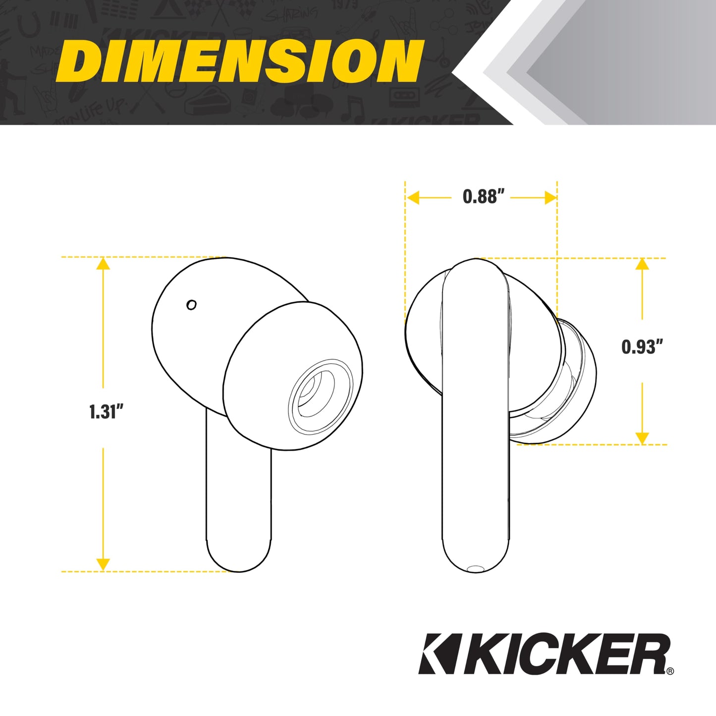 KICKER TWS2 True Wireless Earbuds, Bluetooth Earbuds with Microphone, Environmental Noise Cancelling, Wireless Earphones for Android and iOS, Fast