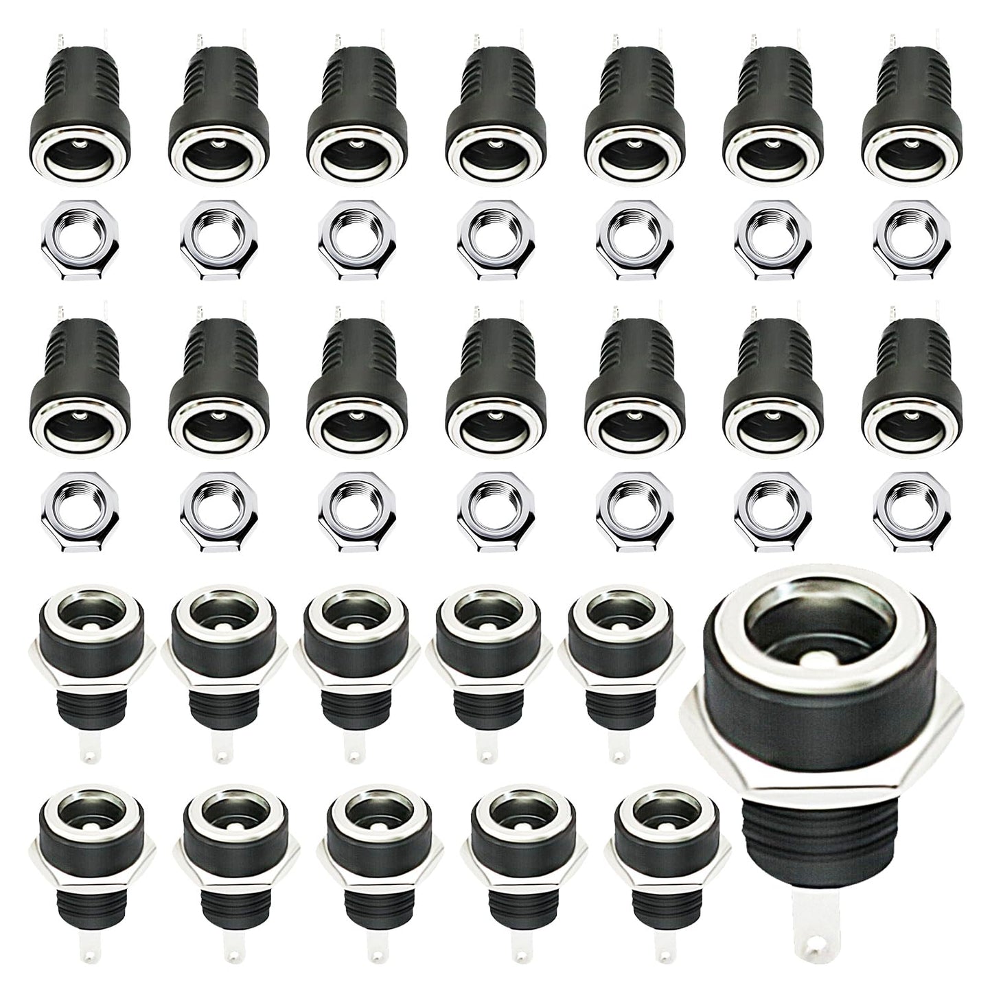 CenryKay 25PCS 5.5mmx2.1mm 2 Pins DC Power Jack Female Panel Mount Connector with Hex Washer