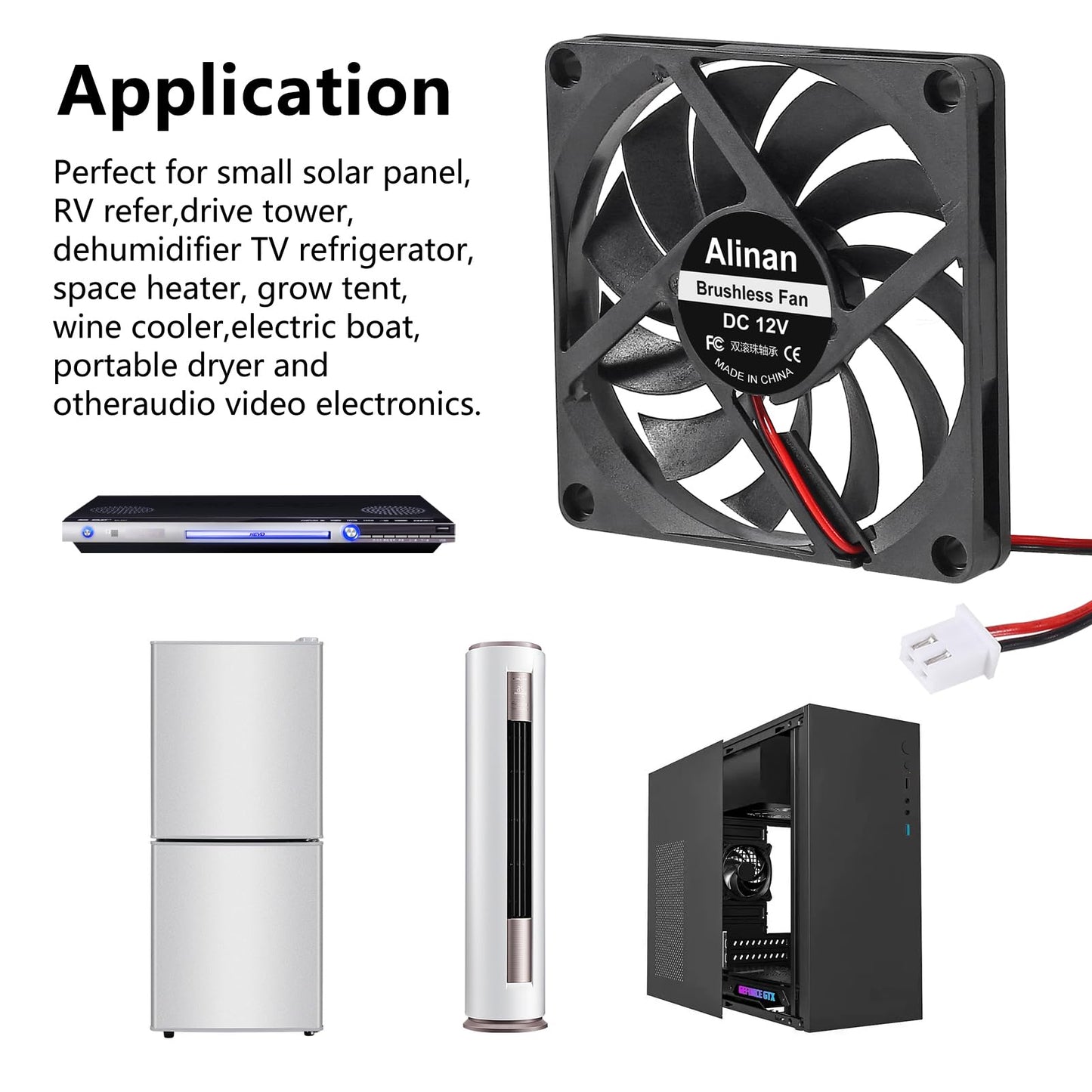 Alinan 4pcs 8010 80mm x 10mm 12V Dual Ball Bearings Brushless Fan 2Pin DC Cooling Exhaust Fan for Radiator DIY Air Exhaust Vent Cooling