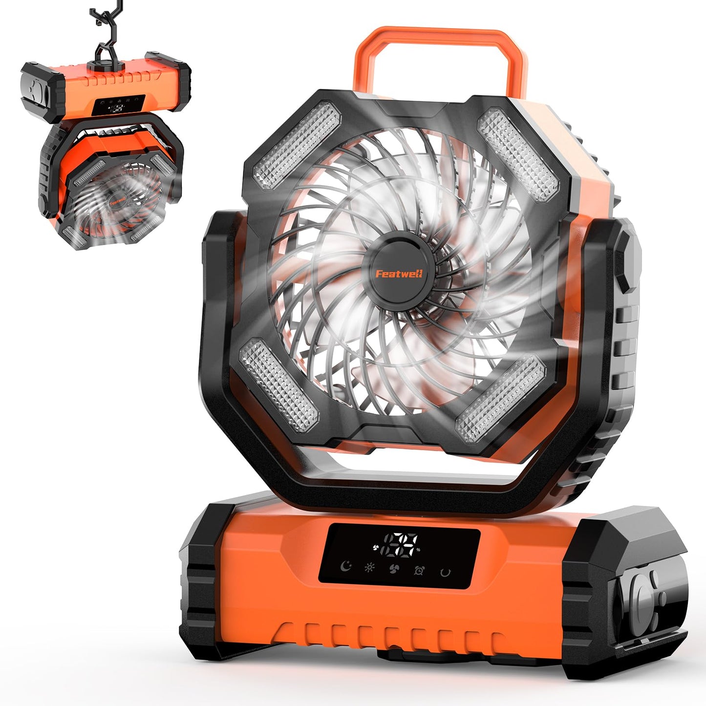 Featwell 20000mAh Portable Fan with Touch Screen, 5-Speed Strong Airflow LED Camping Fan, Ventilador Recargable with Remote for Tent, Camping, Indoor