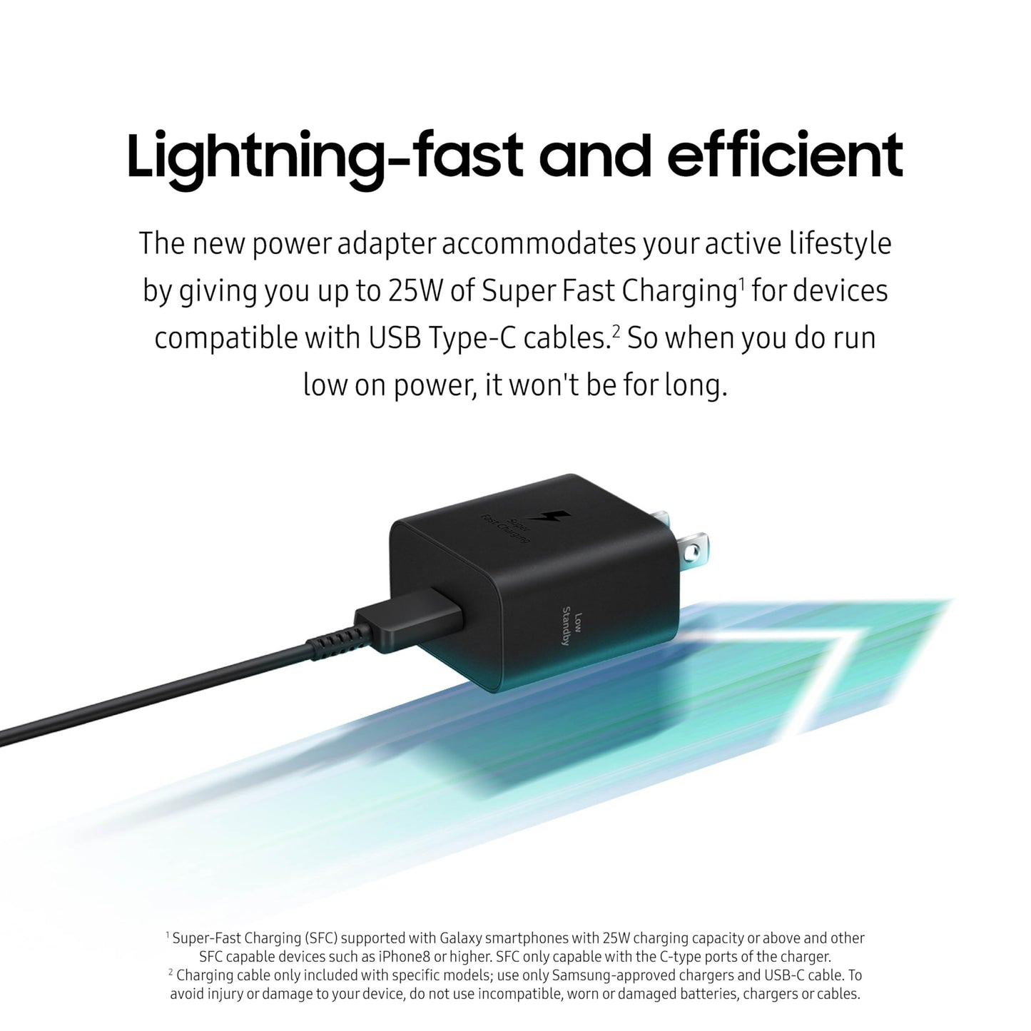 Samsung 25W Wall Charger Power Adapter with Cable, Super Fast Charging, Compact Design, Energy Efficient, Compatible with Galaxy and USB Type C