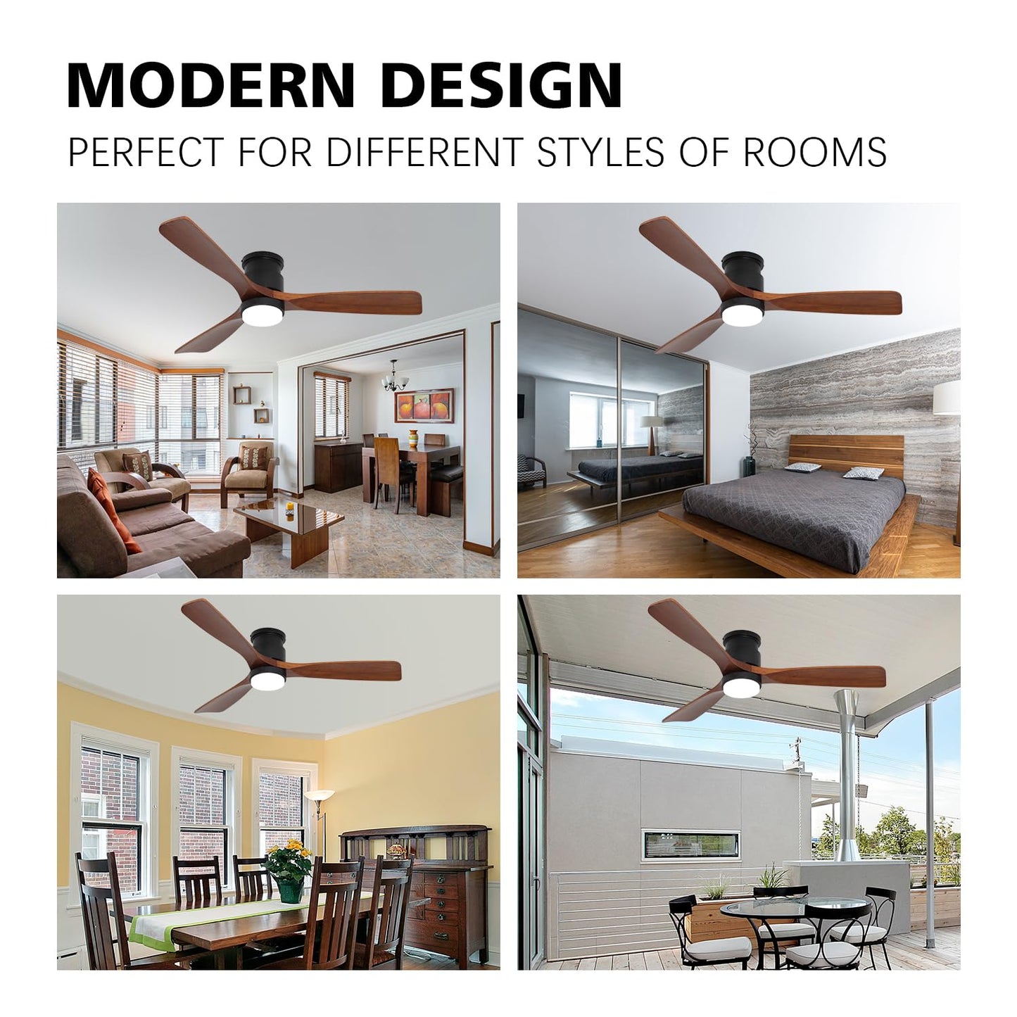revoici 52" Dark Brown Ceiling Fan with Lights and Remote