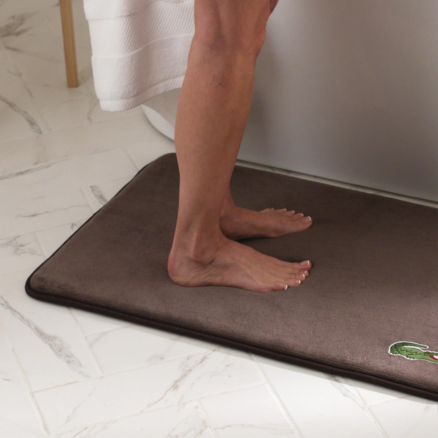 Lacoste Memory Foam Bath Rug - Ultra Soft Fleece Bathroom Mat with Embroidered Crocodile Logo, Super Absorbent, Non-Slip Backing, Machine Washable…