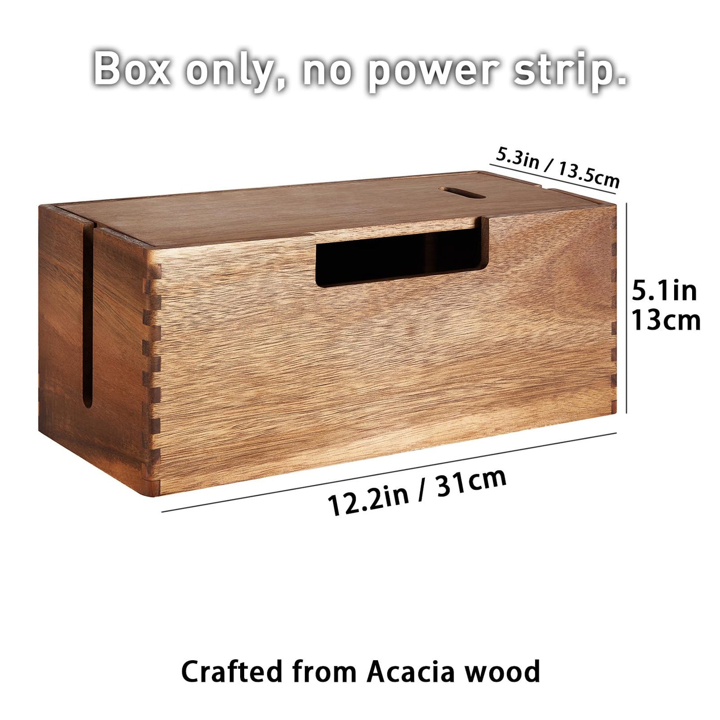 LiTY Acacia Wood Cable Management Box, Wooden Cord Hider & Organizer for Power Strip, Electrical Hiding, TV Wires, Desk & Floor Cables - Office Under