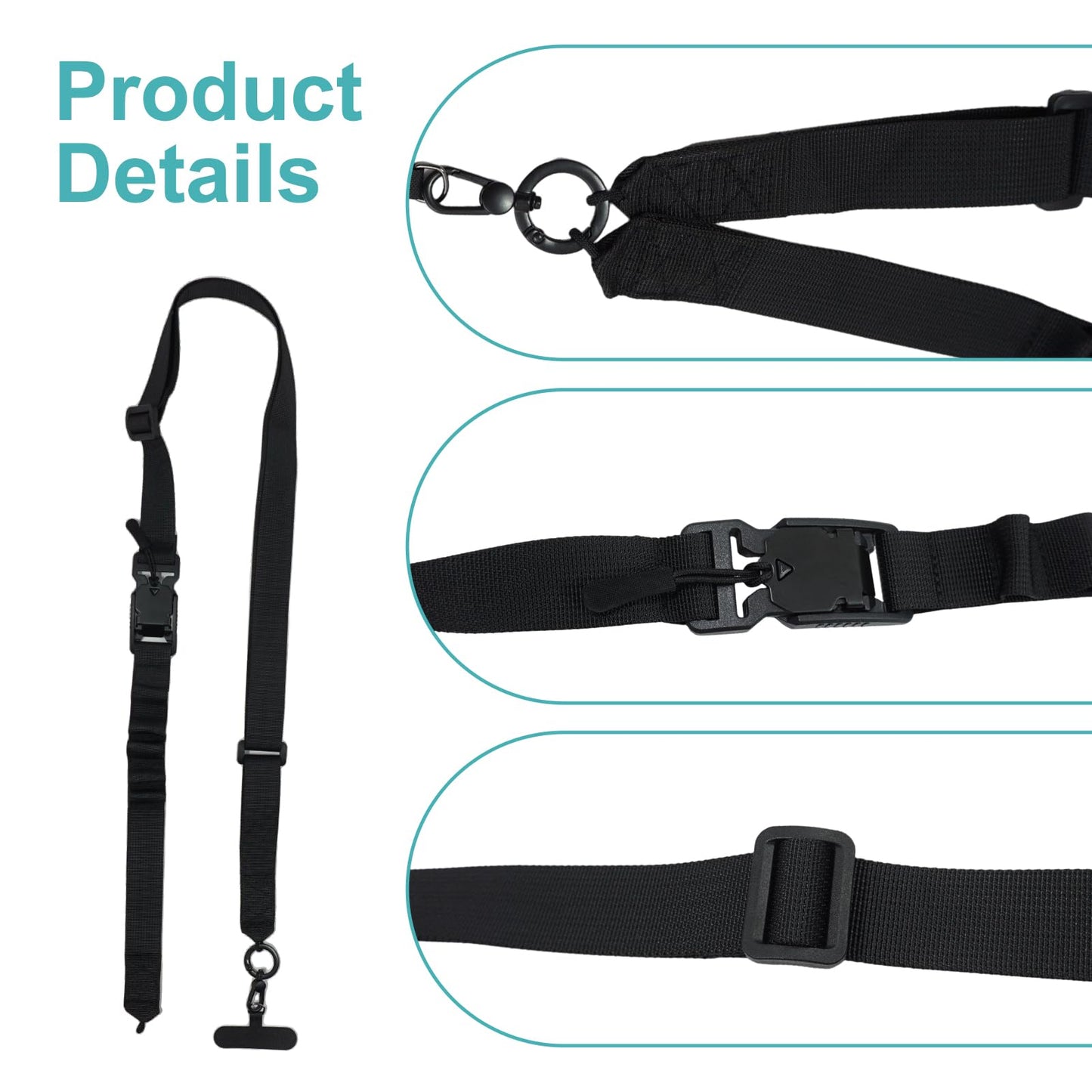 EBQOSK Magnetic Phone Lanyard Crossbody, Adjustable 59" Anti-Theft Cell Phone Strap with Quick Release Buckle & 5 D-Rings, Universal Tether
