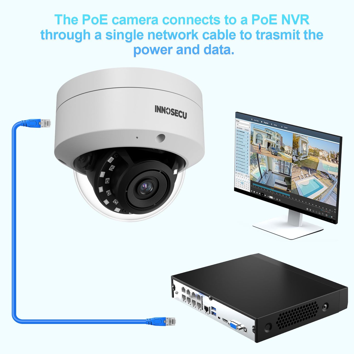 INNOSECU 8MP Dome PoE Camera, IP Security Surveillance Camera @30fps, Vandal-Proof IK10, Waterproof IP67, Built-in Mic, 2.8mm Lens 110?, Human