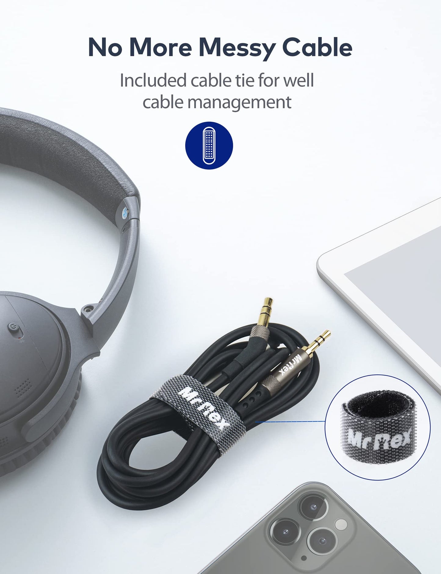 Mr Rex 3.5mm to 2.5mm Aux Cable Cord for Bose 700 QuietComfort Ultra QC45 QC35II QC35 QC25 Noise Cancelling Headphones, JBL E45BT E55BT E65BTNC Bluetooth Earphone, Audio Replacement Wire (1-Pack, 5FT)