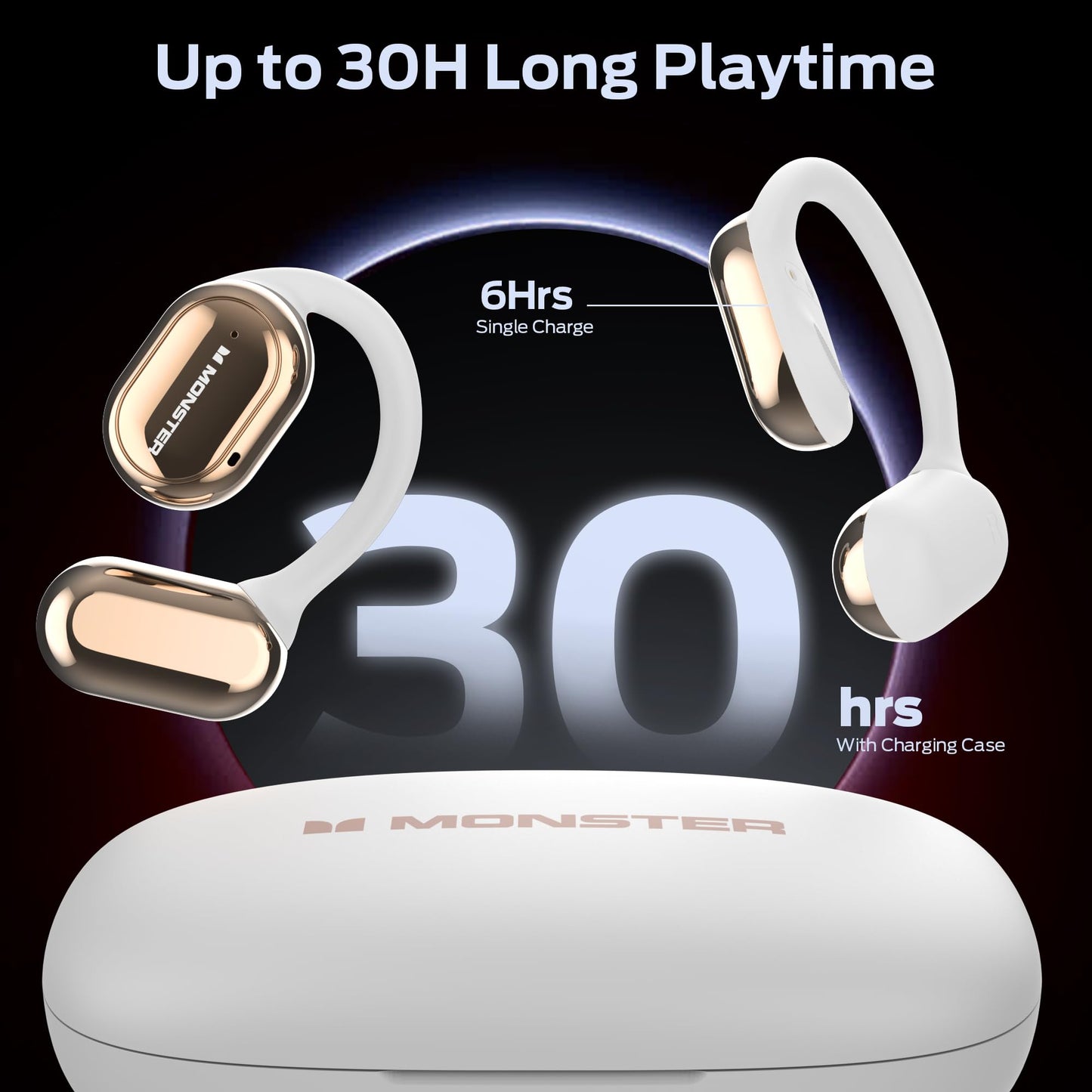 Monster Open Free AC100 Open Ear Bluetooth 5.3 Headphones, Wireless Earbuds with Earhooks, Immersive Stereo Sound by 16mm Large Driver, Clear Calls…