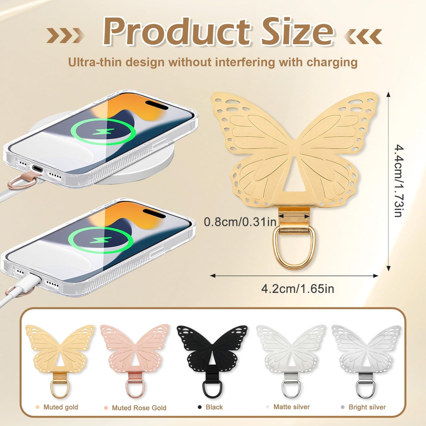 Koceci 5 PCS Matal Phone Tether Tab, Butterfly Cell Phone Tether Tab, 0.3MM Thin Stainless Steel Smartphone Tabs (5 Colors)