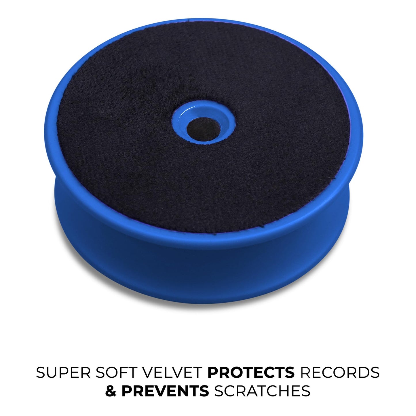 Record Roots Vinyl Weight Stabilizer - 750g Heavy Duty Turntable- Rubberized Blue Finish with Velvet Base - Improves Playback Stability, Reduces