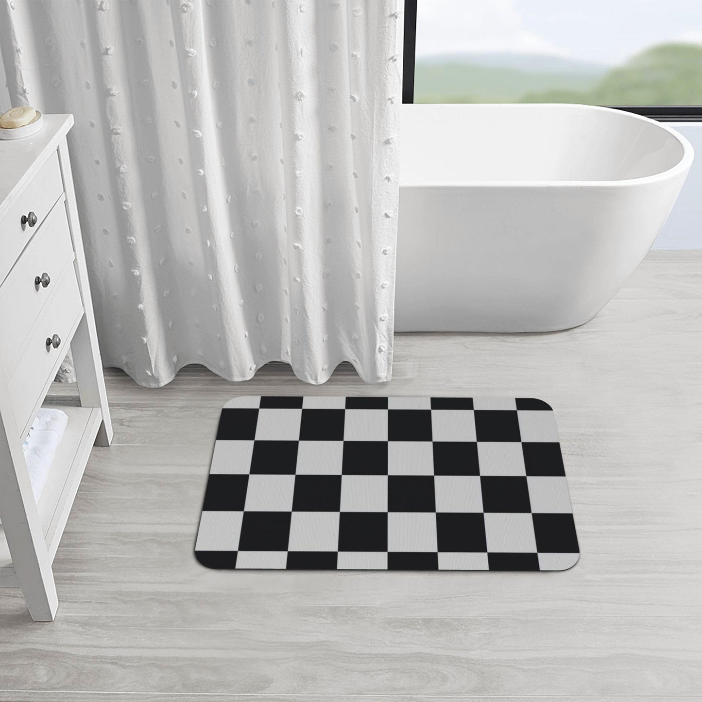 Knerova Black and White Checkered Bath mats Quick Dry Absorbent Bath Rugs Rubber Non Slip Bath Mat for Bathroom Floor Tub Shower Sink 20"×31.5"