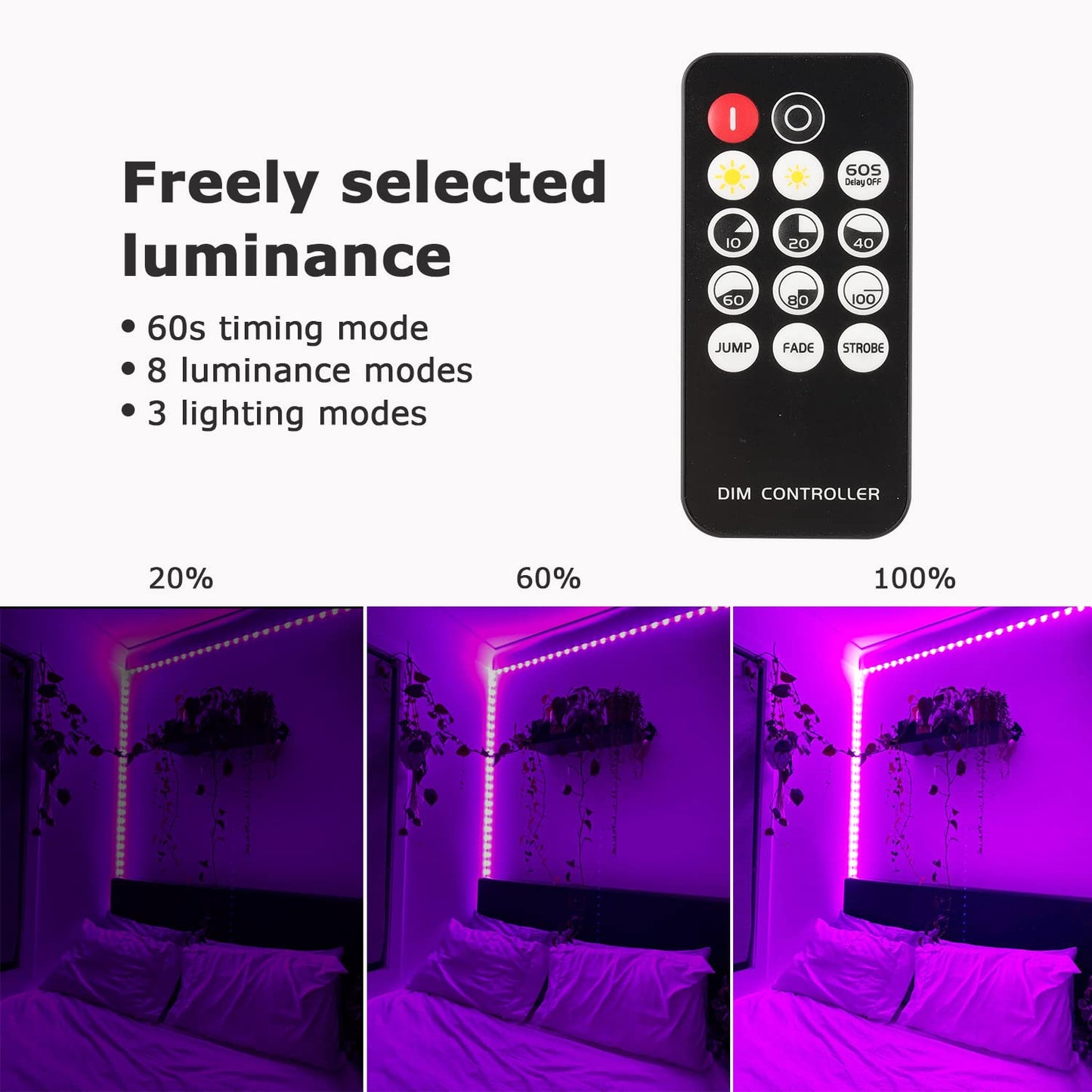 PIZHLO 50 Foot Black Light Strips & Remote, Dimmable Flexible Blackights Strip Lights for Glow Party Body Paint Birthday Bedroom Room Fluorescent
