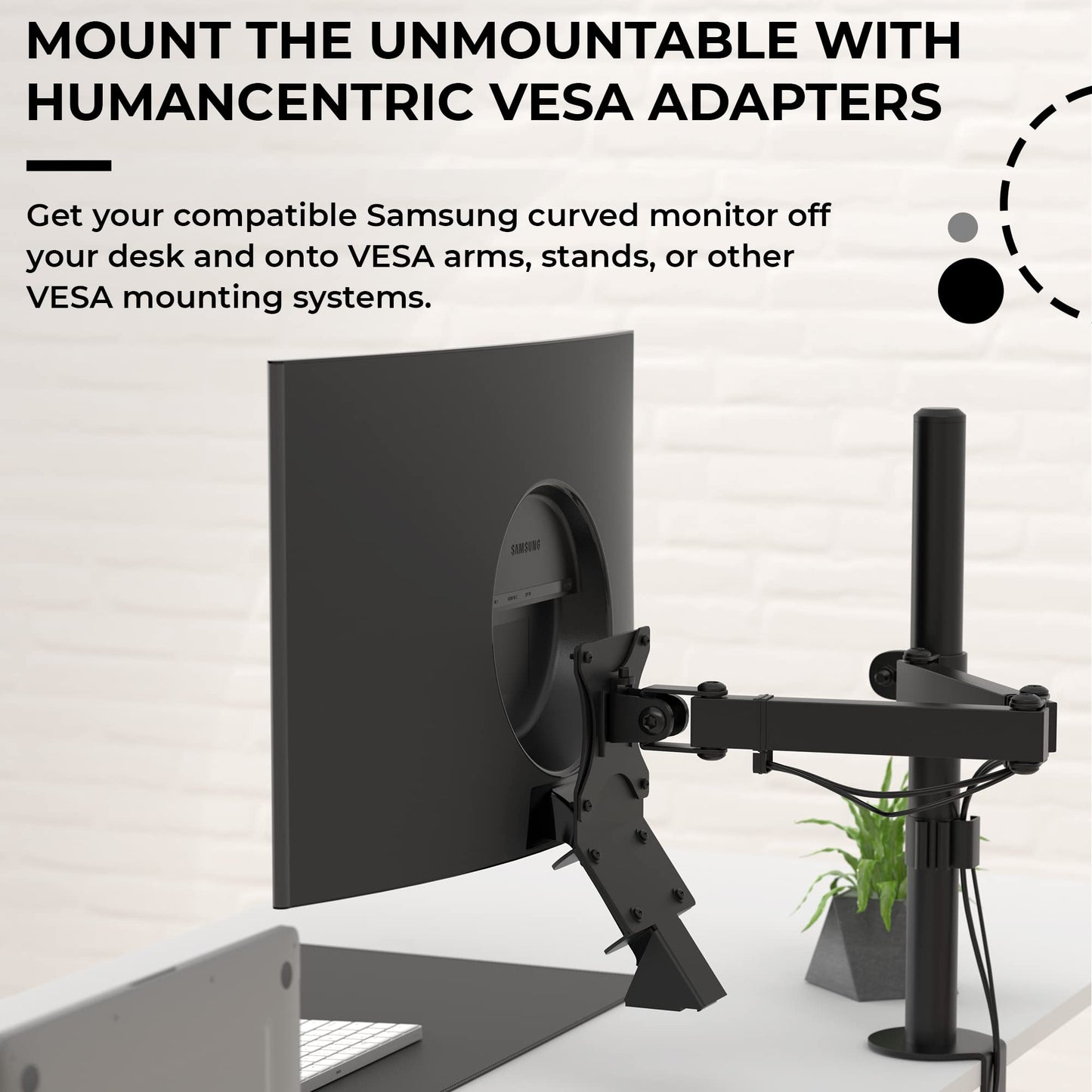HumanCentric VESA Mount Adapter Compatible with Samsung Curved Monitors 32" CF397 and Samsung 24" CRG5, VESA Adapter Mounts Monitor to VESA Stand
