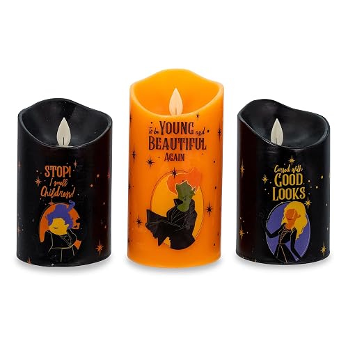 Disney Hocus Pocus Set of 3 LED Flickering Flameless Candles With Automatic Timers | Officially Licensed Collectible