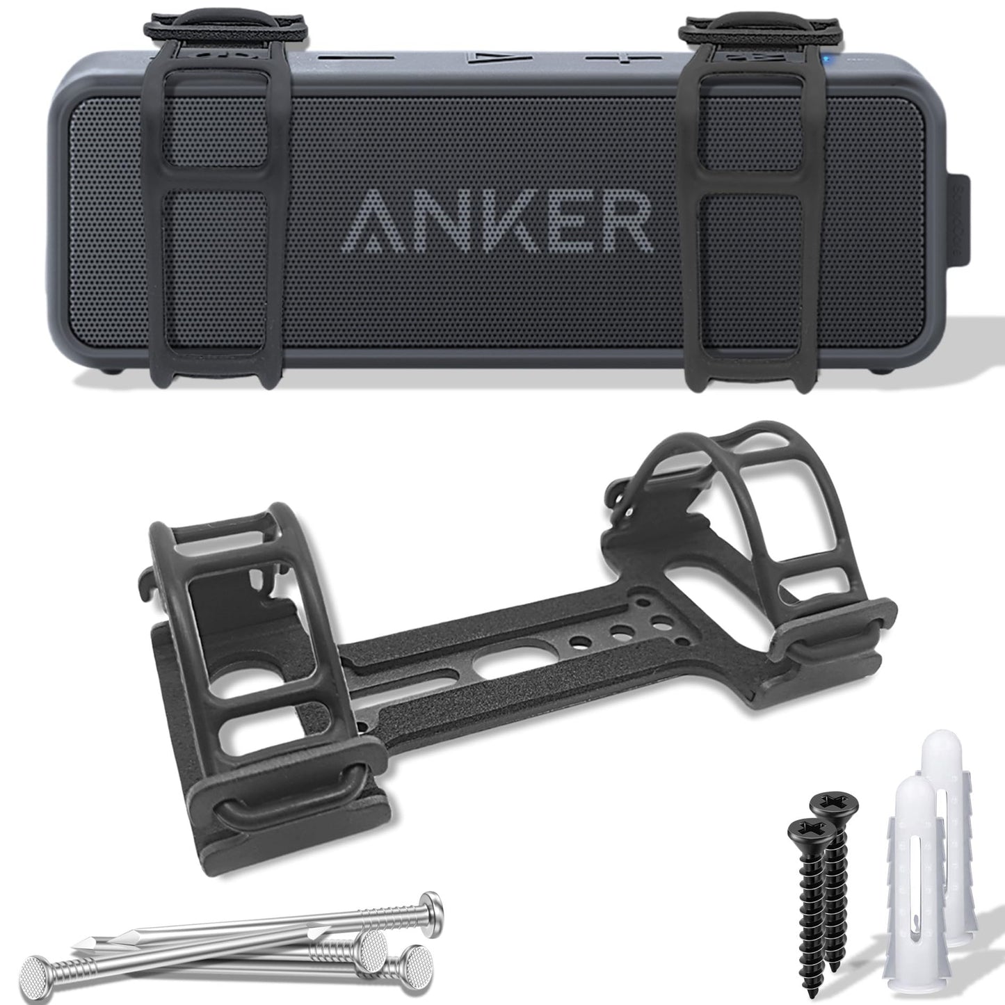 Metal Wall Mount Compatible for Anker Soundcore 2 Portable Bluetooth Speaker,Secure Shelf Holder with Adjustable Silicone Straps, Speaker Wall Bracket