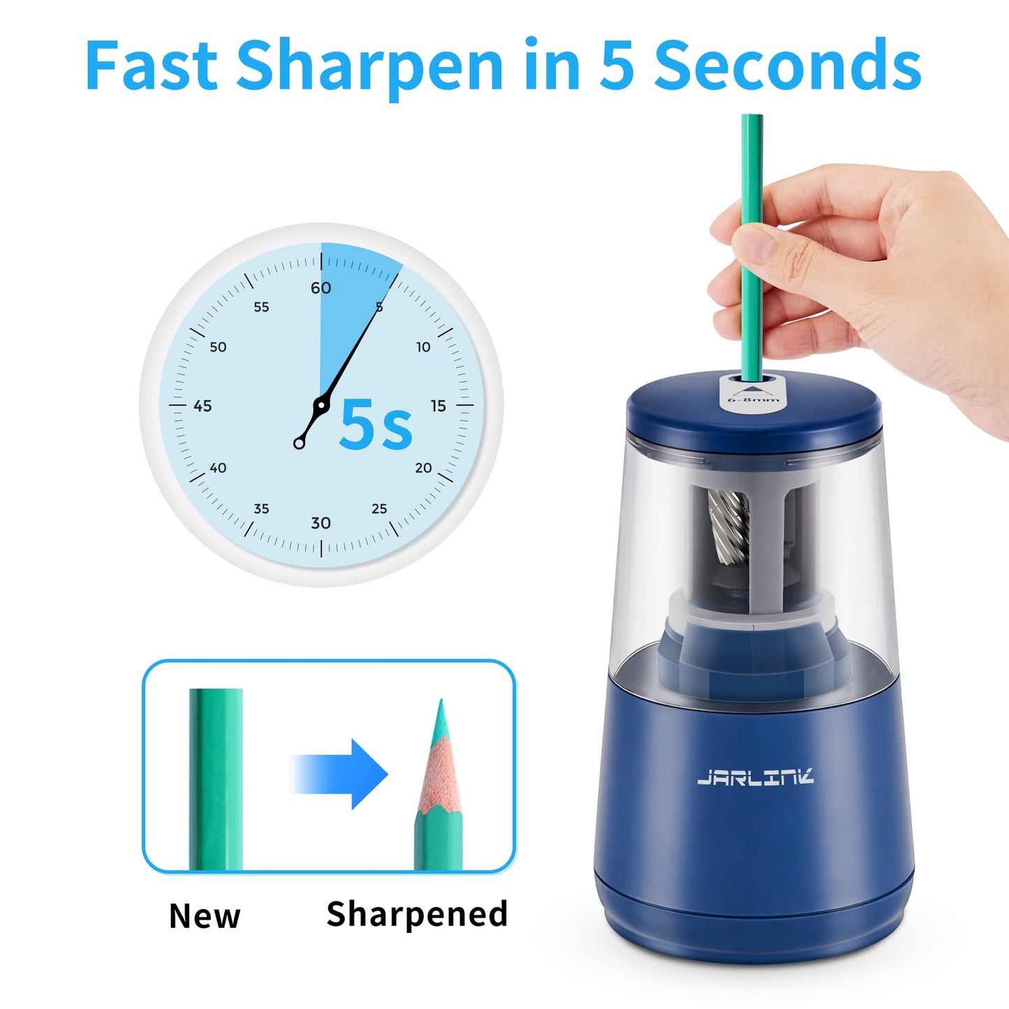JARLINK Electric Pencil Sharpener, Heavy Duty Helical Blade, Auto Stop