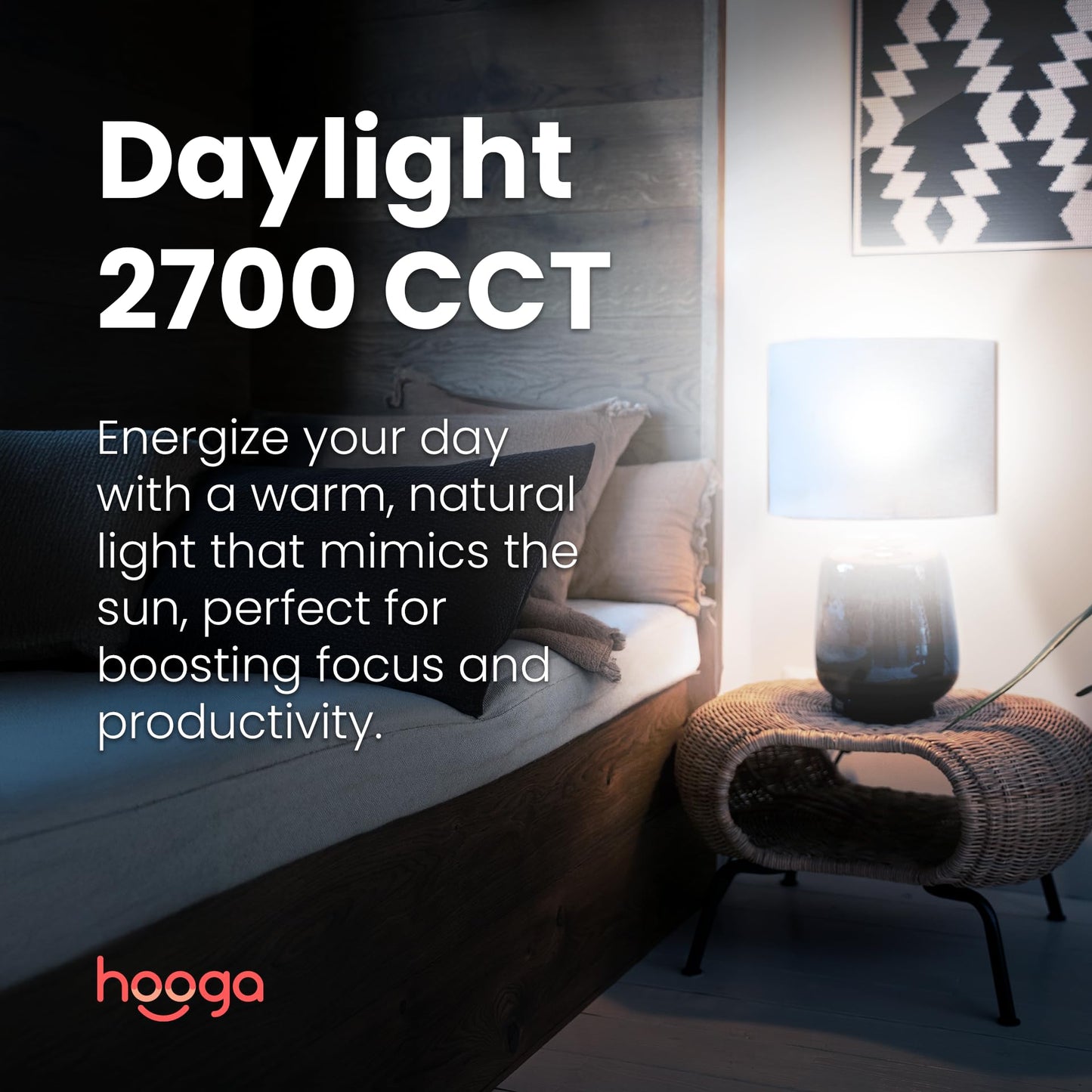 hooga Circadian Rhythm Full Spectrum LED Light Bulb - 2700K, 2100K, 1400K, Flicker-Free, Blue Light Free Night Mode, 7W Energy Efficient Warm White