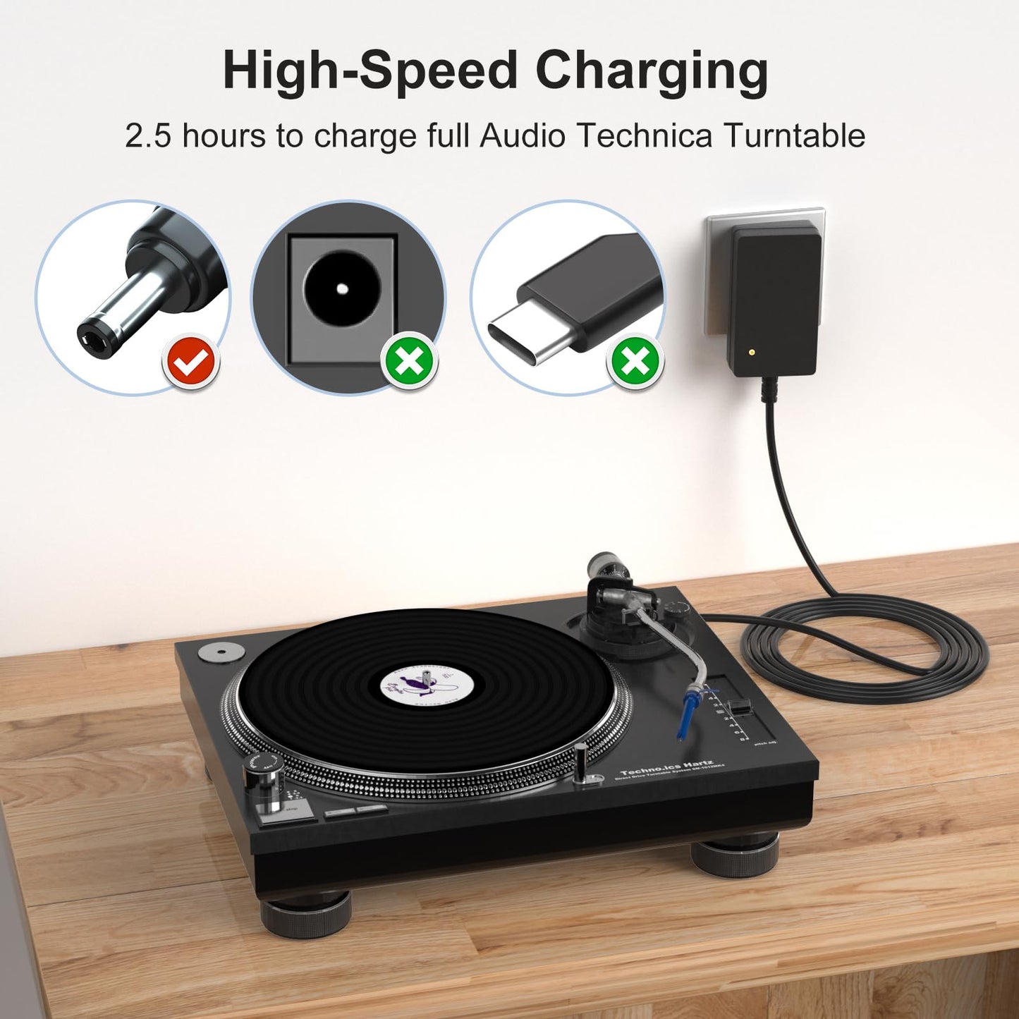 Jeestam 12V Charger Compatible for Audio Technica Turntable - Compatible for Audio-Technica AT-LP60X AT-LP60X-BK AT-LP60X-BW AT-LP60XBT-RD…