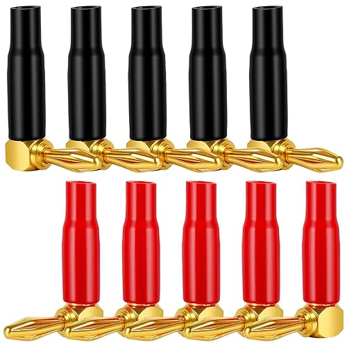 10Pcs 4mm Banana Plugs 90 Degree Right Angle Speaker Connectors 24K Gold Plated Durable Audio Cable Terminals Speaker Connectors for Home Theater
