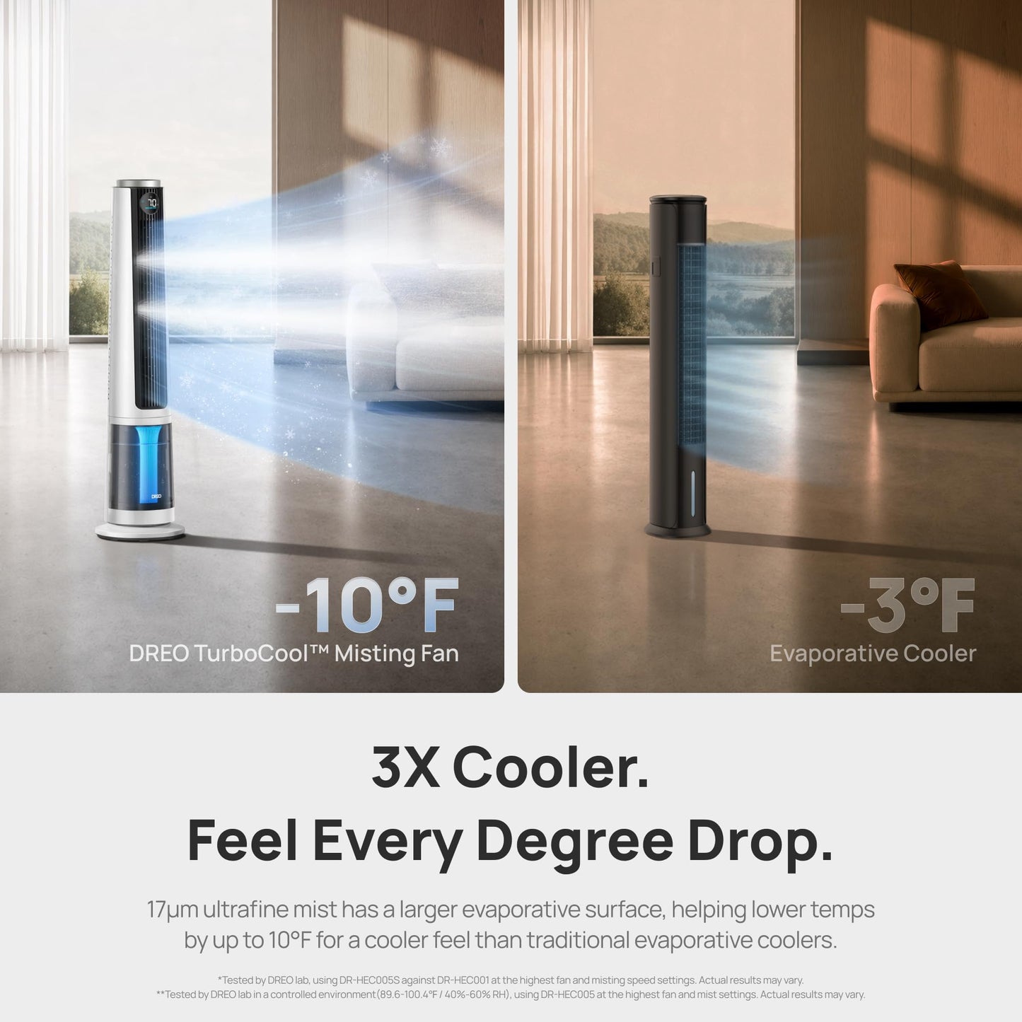 DREO TurboCool Misting Fan 765S, Fans that Blow Cold Air, 10°F Cooling Fan