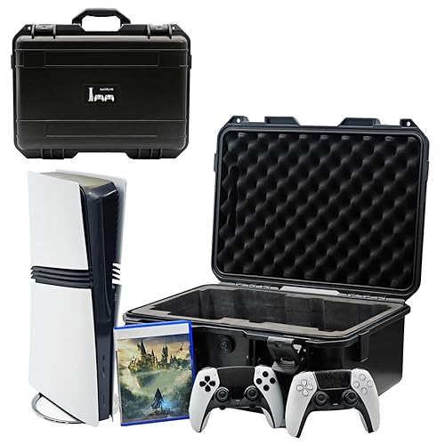 Hard Shell Travel Case Compatible with PlayStation 5 Pro Console, Controllers,Accessories-Waterproof PS5 Pro Carrying Case with Customized Foam