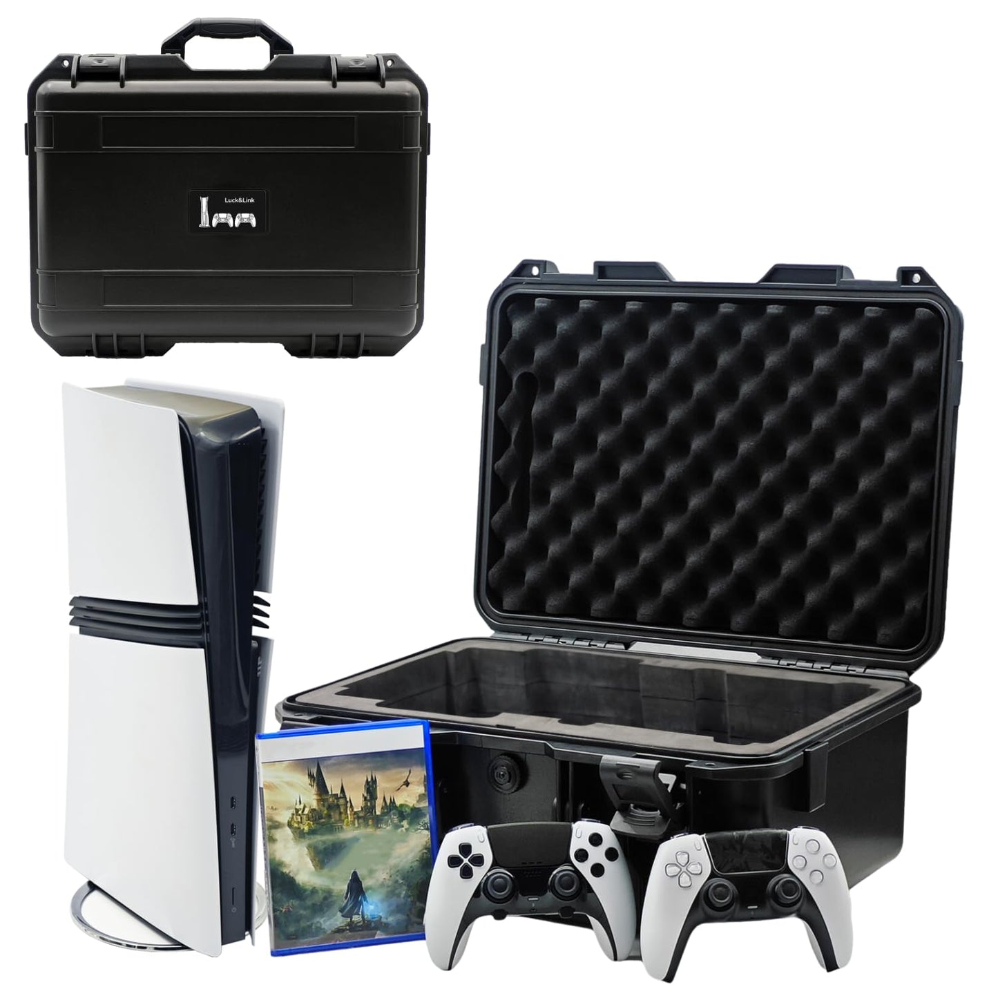 Hard Shell Travel Case Compatible with PlayStation 5 Pro Console, Controllers,Accessories-Waterproof PS5 Pro Carrying Case with Customized Foam