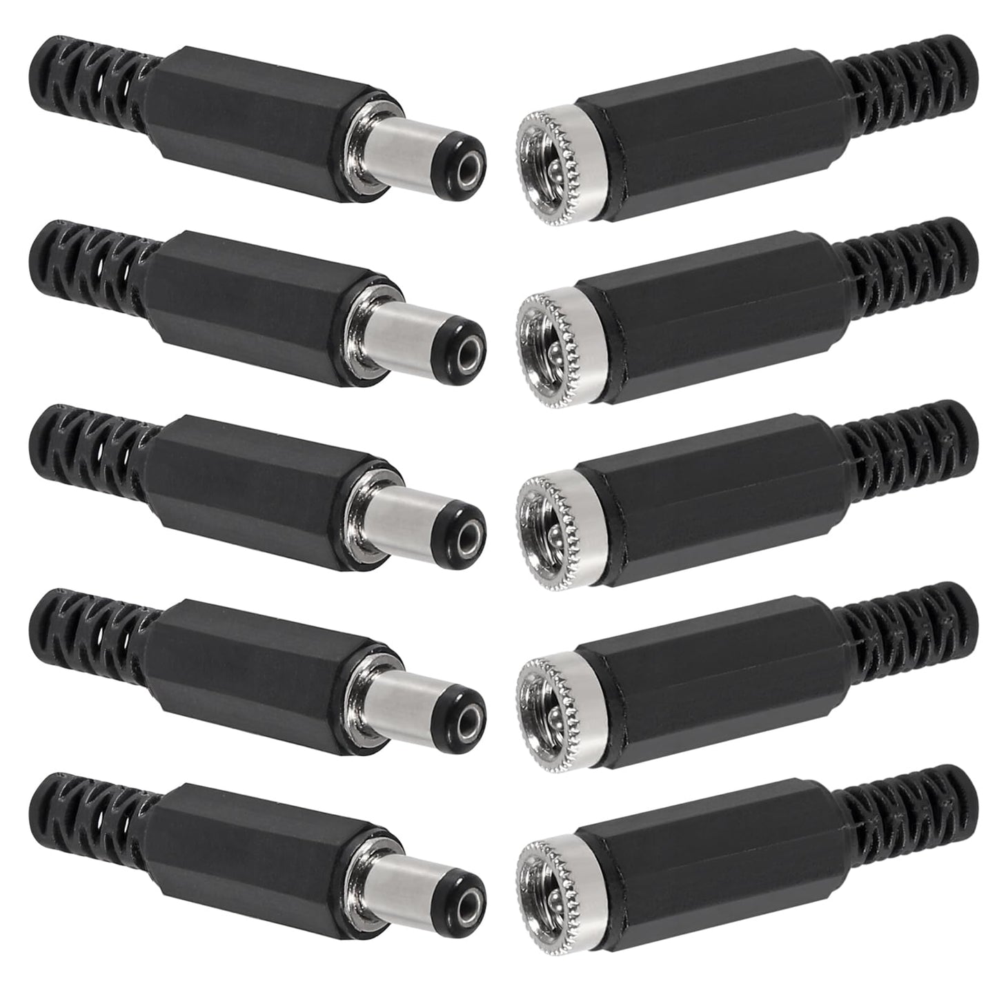 5Pcs Replacement Male Plug Power Supply Ends DC 5.5x2.1mm with 5Pcs 5.5x2.1mm DC Female Jack Solder Type DIY DC Barrel Connector Power Supply Socket