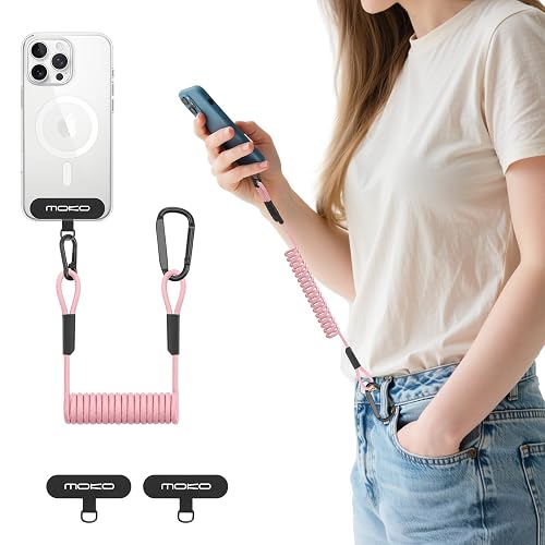 MoKo Anti-Theft Phone Tether Leash Harness, Retractable Phone Lanyard Strap with Carabiner Clip for Outdoor Hiking Skiing Fishing Kayaking, Fits