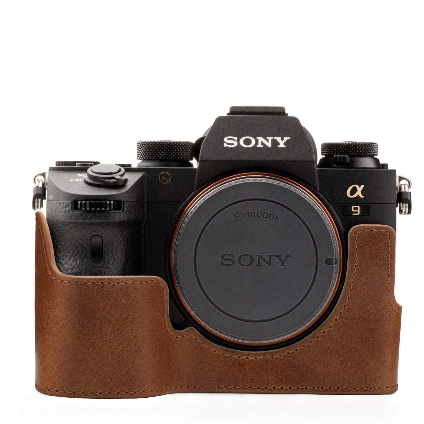 MegaGear MG1244 Sony Alpha A7RIII, A9, A7III Ever Ready Genuine Leather Camera Half Case and Strap - Brown
