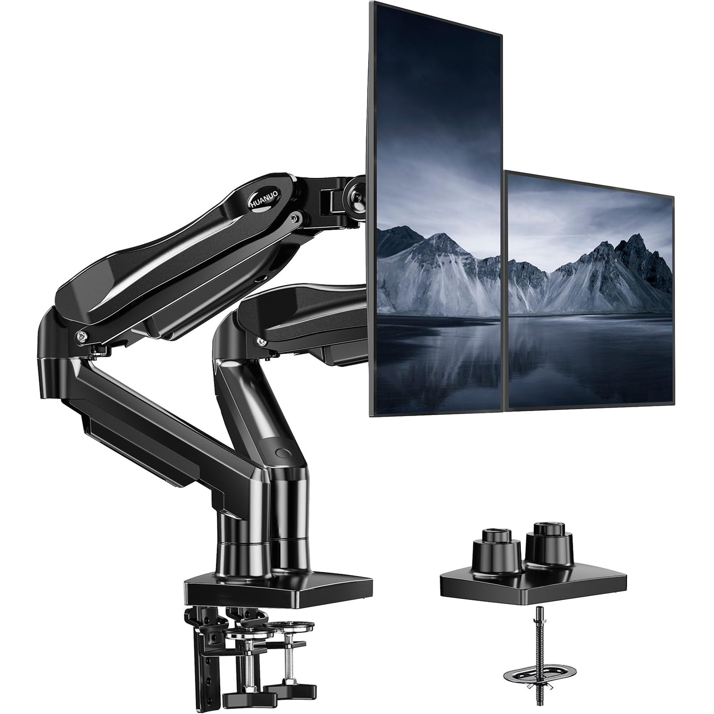 HUANUO Dual Monitor Stand, Fully Adjustable Gaming Monitor Desk Mount for 13-27? Computer Screens, Full Motion VESA 75x75/100x100 with C-Clamp