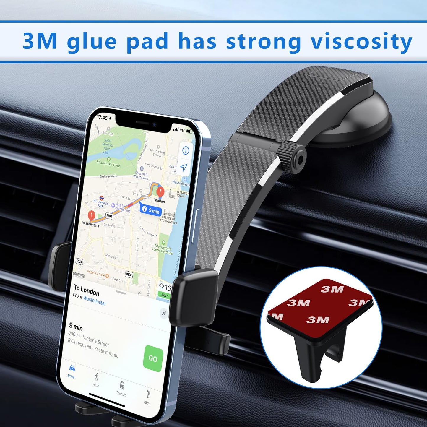 Yumfugu Car Phone Holder, 360 Degrees Long Arm Dashboard Windshield Mount, Universal Anti-Shake Smartphone Holder with Strong Suction Cup, for Most